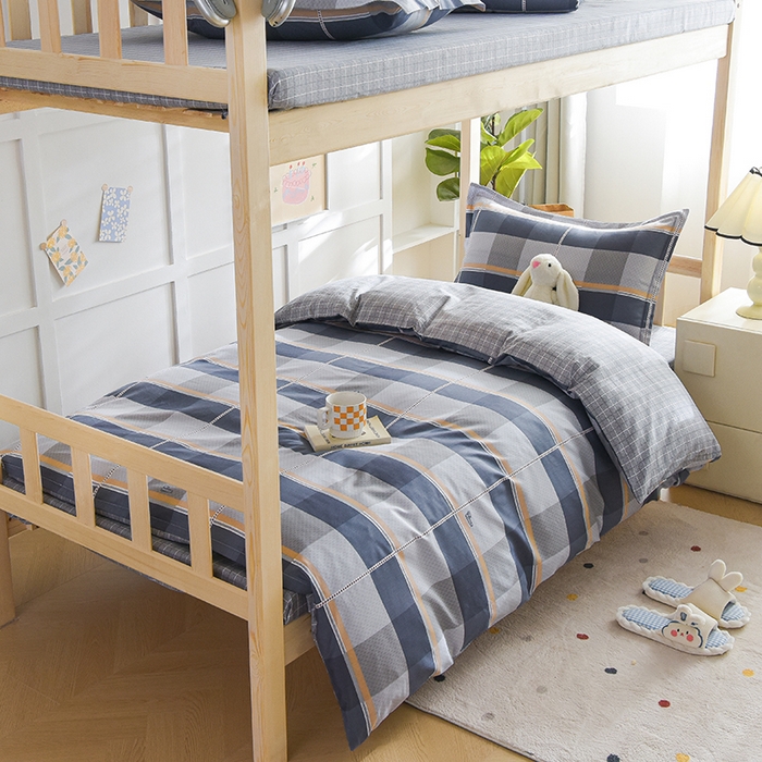 91家纺网 家纺一手货源 找家纺 鑫宇2025新款13372全棉学生宿舍上下铺三件套床单款床笠款可定制 夏曲-灰