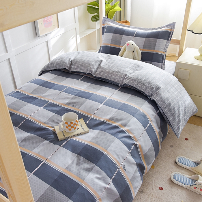 91家纺网 家纺一手货源 找家纺 鑫宇2025新款13372全棉学生宿舍上下铺三件套床单款床笠款可定制 夏曲-灰