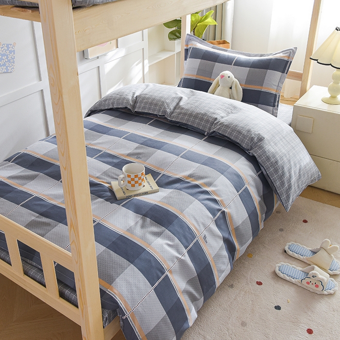 91家纺网 家纺一手货源 找家纺 鑫宇2025新款13372全棉学生宿舍上下铺三件套床单款床笠款可定制 夏曲-灰