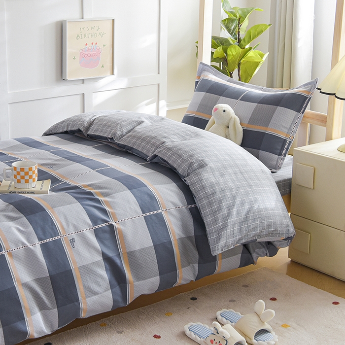 91家纺网 家纺一手货源 找家纺 鑫宇2025新款13372全棉学生宿舍上下铺三件套床单款床笠款可定制 夏曲-灰