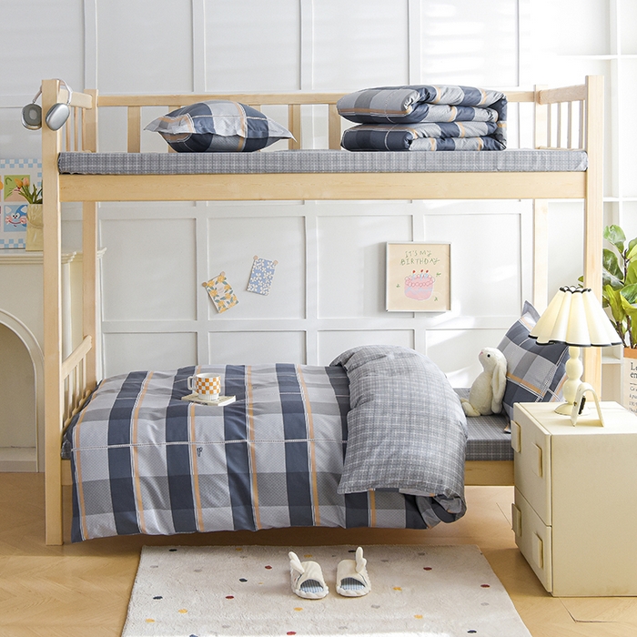 91家纺网 家纺一手货源 找家纺 鑫宇2025新款13372全棉学生宿舍上下铺三件套床单款床笠款可定制 夏曲-灰