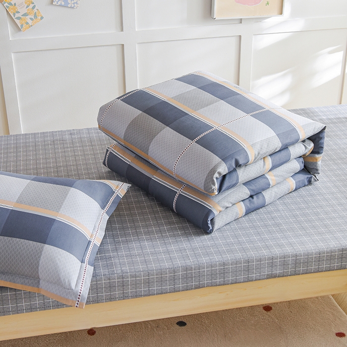 91家纺网 家纺一手货源 找家纺 鑫宇2025新款13372全棉学生宿舍上下铺三件套床单款床笠款可定制 夏曲-灰