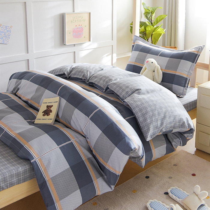 91家纺网 家纺一手货源 找家纺 鑫宇2025新款13372全棉学生宿舍上下铺三件套床单款床笠款可定制 夏曲-灰