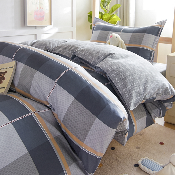 91家纺网 家纺一手货源 找家纺 鑫宇2025新款13372全棉学生宿舍上下铺三件套床单款床笠款可定制 夏曲-灰