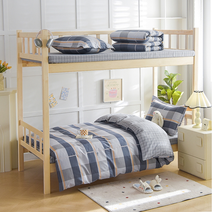 91家纺网 家纺一手货源 找家纺 鑫宇2025新款13372全棉学生宿舍上下铺三件套床单款床笠款可定制 夏曲-灰