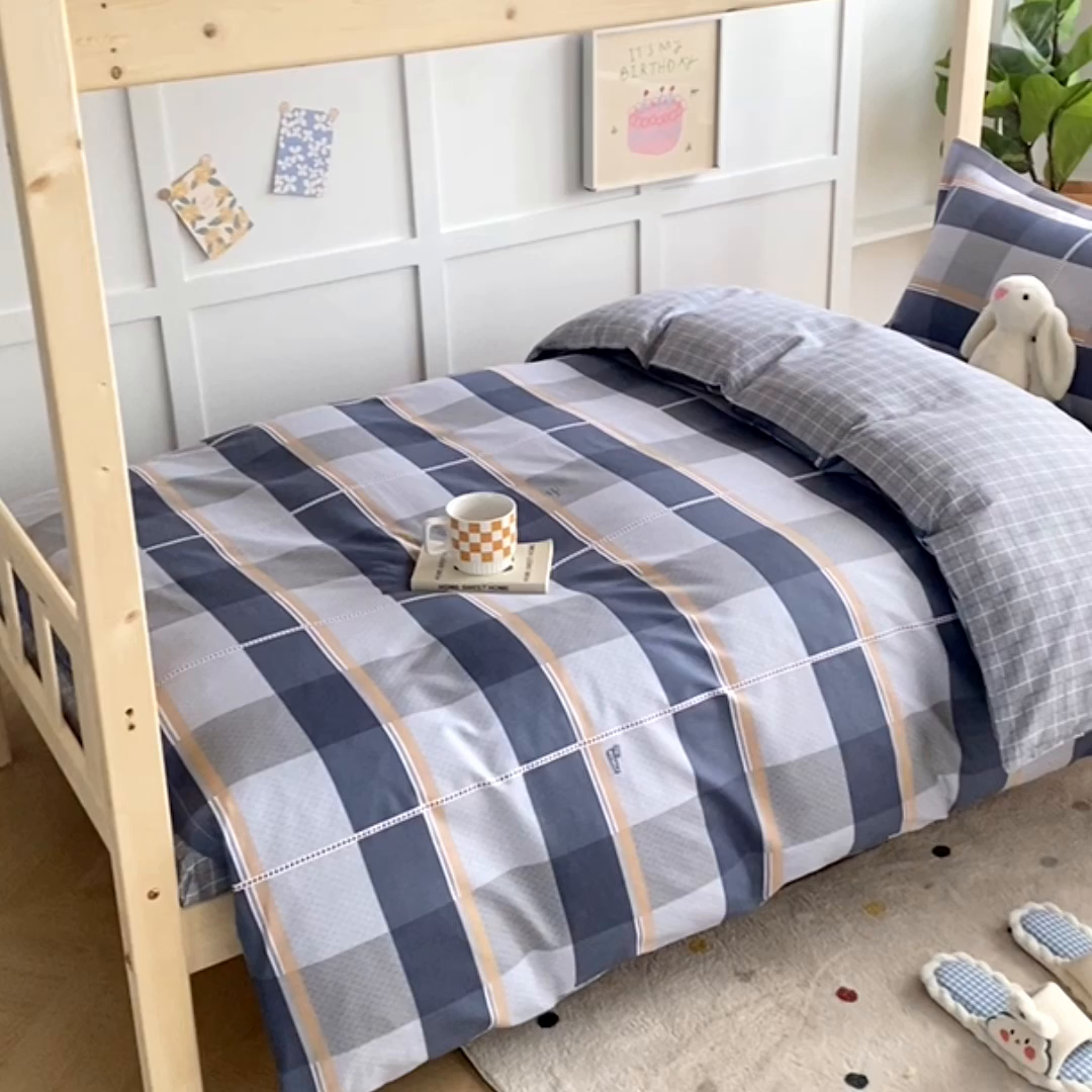 91家纺网 家纺一手货源 找家纺 鑫宇2025新款13372全棉学生宿舍上下铺三件套床单款床笠款可定制 夏曲-灰