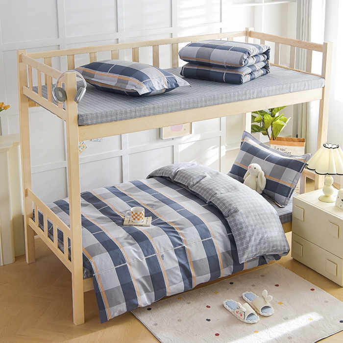 鑫宇2025新款13372全棉学生宿舍上下铺三件套床单款床笠款可定制 夏曲-灰