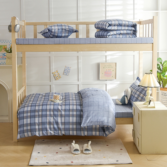 91家纺网 家纺一手货源 找家纺 鑫宇2025新款13372全棉学生宿舍上下铺三件套床单款床笠款可定制 梦的启航-灰