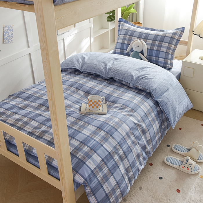 91家纺网 家纺一手货源 找家纺 鑫宇2025新款13372全棉学生宿舍上下铺三件套床单款床笠款可定制 梦的启航-灰