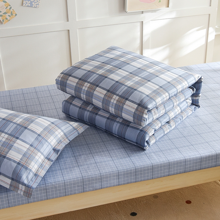 91家纺网 家纺一手货源 找家纺 鑫宇2025新款13372全棉学生宿舍上下铺三件套床单款床笠款可定制 梦的启航-灰