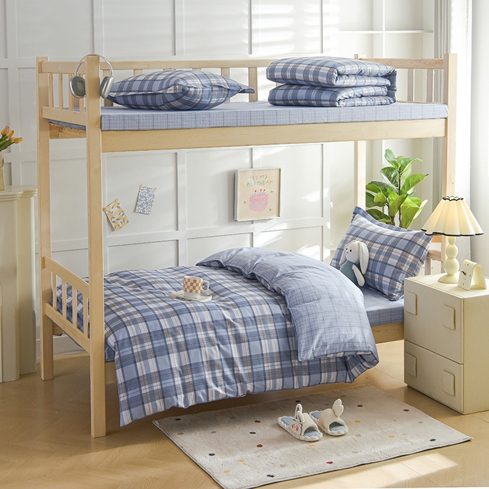 91家纺网 家纺一手货源 找家纺 鑫宇2025新款13372全棉学生宿舍上下铺三件套床单款床笠款可定制 梦的启航-灰