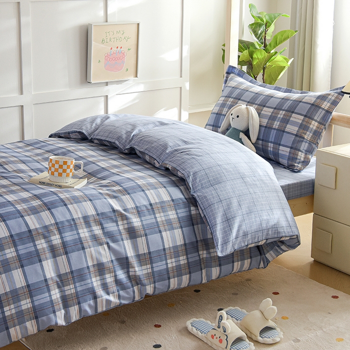 91家纺网 家纺一手货源 找家纺 鑫宇2025新款13372全棉学生宿舍上下铺三件套床单款床笠款可定制 梦的启航-灰