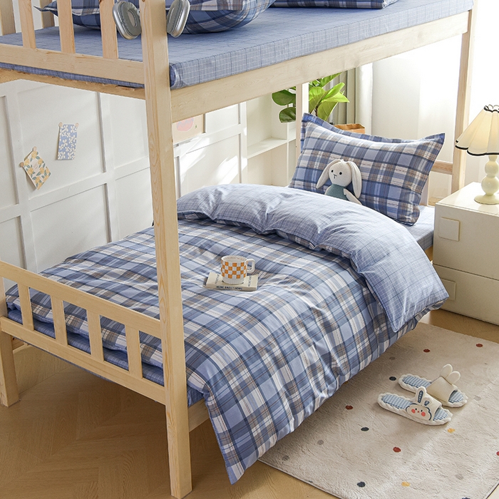 91家纺网 家纺一手货源 找家纺 鑫宇2025新款13372全棉学生宿舍上下铺三件套床单款床笠款可定制 梦的启航-灰