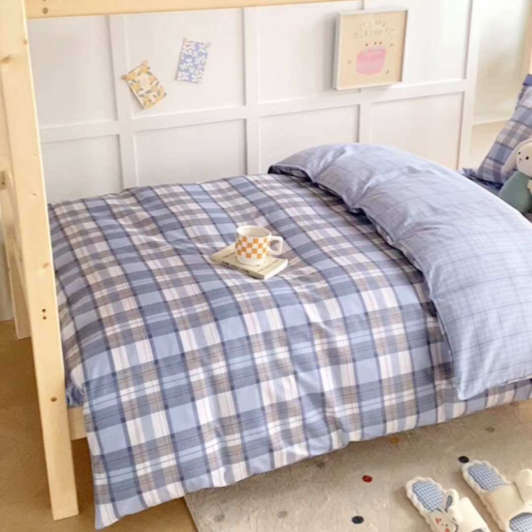 91家纺网 家纺一手货源 找家纺 鑫宇2025新款13372全棉学生宿舍上下铺三件套床单款床笠款可定制 梦的启航-灰