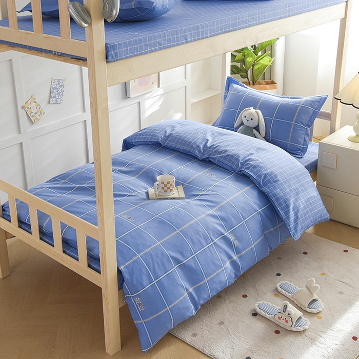 91家纺网 家纺一手货源 找家纺 鑫宇2025新款13372全棉学生宿舍上下铺三件套床单款床笠款可定制 新都时尚-蓝