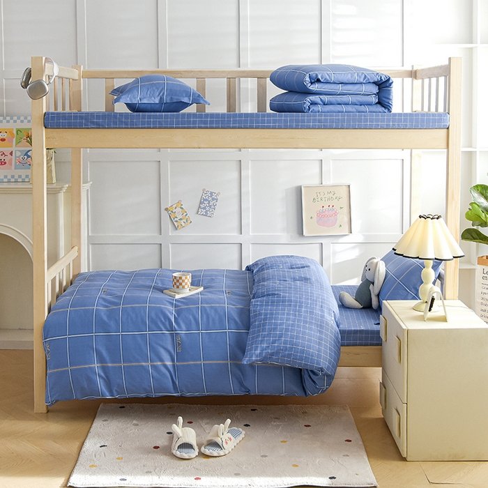 91家纺网 家纺一手货源 找家纺 鑫宇2025新款13372全棉学生宿舍上下铺三件套床单款床笠款可定制 新都时尚-蓝