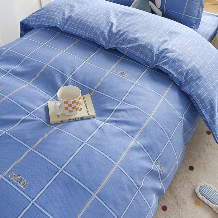 91家纺网 家纺一手货源 找家纺 鑫宇2025新款13372全棉学生宿舍上下铺三件套床单款床笠款可定制 新都时尚-蓝