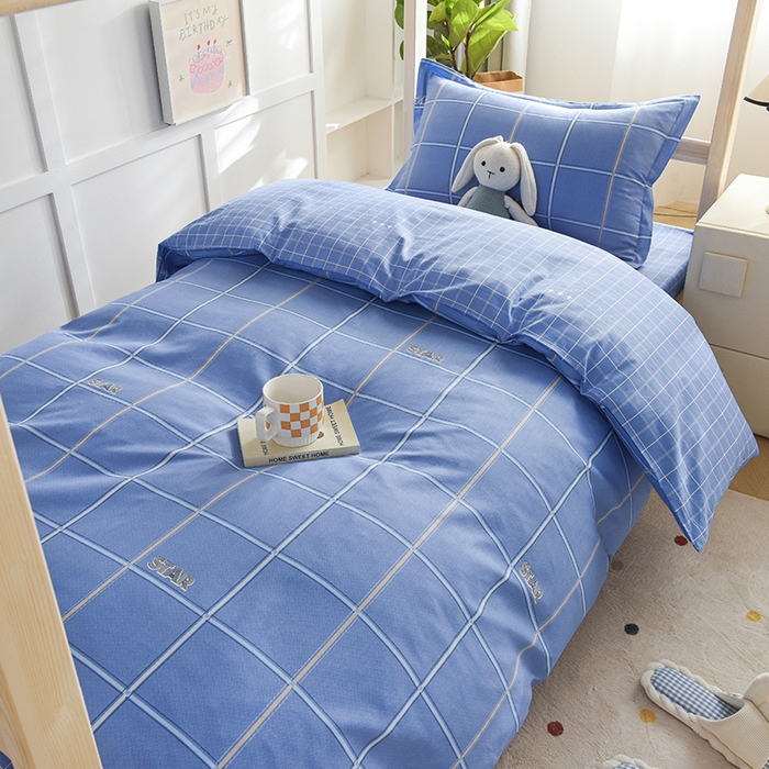 91家纺网 家纺一手货源 找家纺 鑫宇2025新款13372全棉学生宿舍上下铺三件套床单款床笠款可定制 新都时尚-蓝