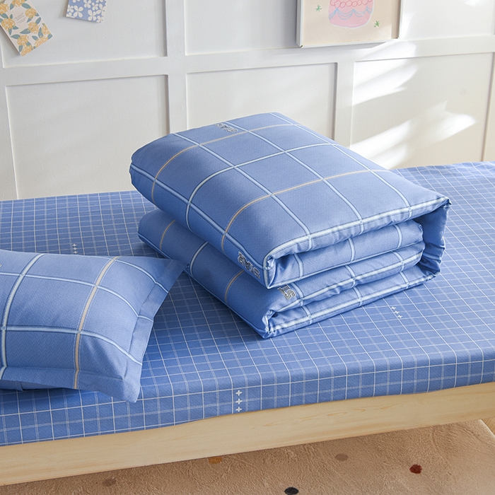 91家纺网 家纺一手货源 找家纺 鑫宇2025新款13372全棉学生宿舍上下铺三件套床单款床笠款可定制 新都时尚-蓝