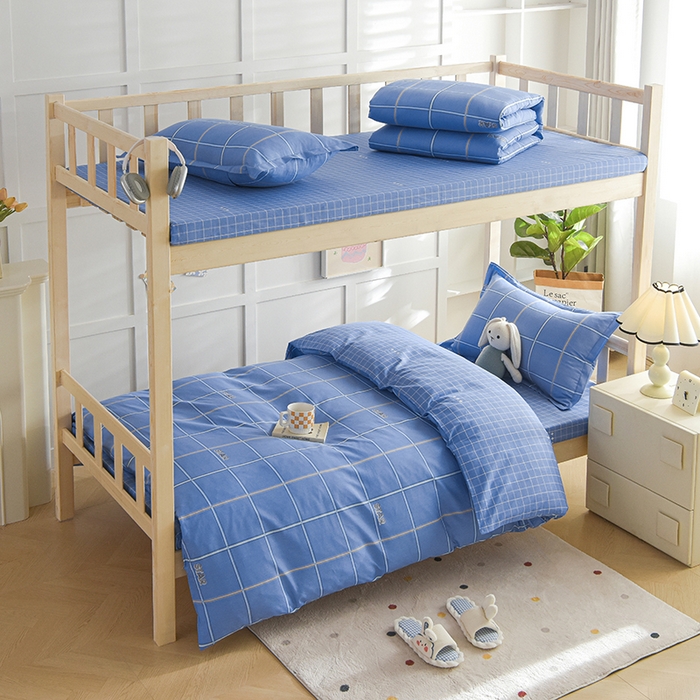 鑫宇2025新款13372全棉学生宿舍上下铺三件套床单款床笠款可定制 新都时尚-蓝