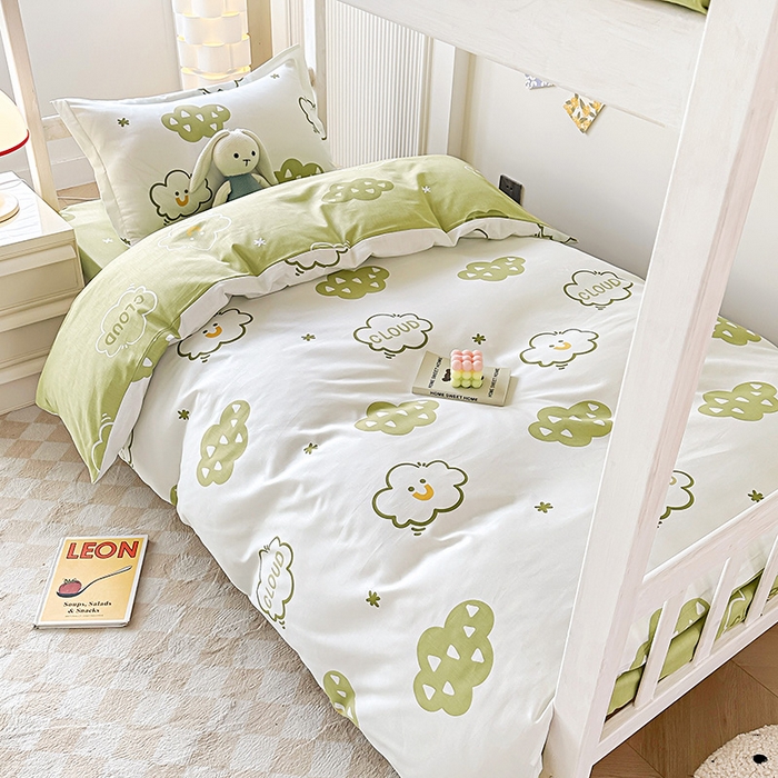 91家纺网 家纺一手货源 找家纺 鑫宇2025新款13372全棉学生宿舍上下铺三件套床单款床笠款可定制 浮云