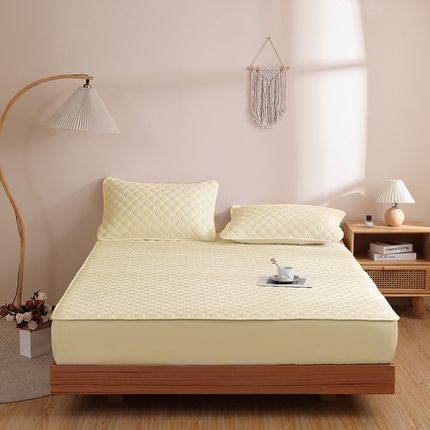 91家纺网 家纺一手货源 找家纺 宇淳国际 2025新款水洗棉防水床笠 奶黄