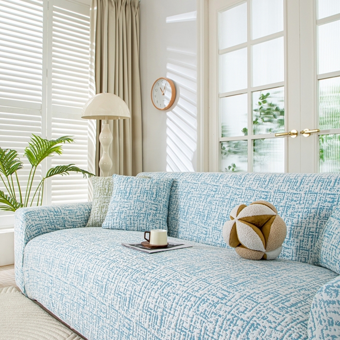 91家纺网 家纺一手货源 找家纺 沐沐家纺 2026新款夏茵沙发套 孔雀蓝