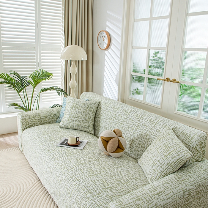 91家纺网 家纺一手货源 找家纺 沐沐家纺 2026新款夏茵沙发套 抹茶绿