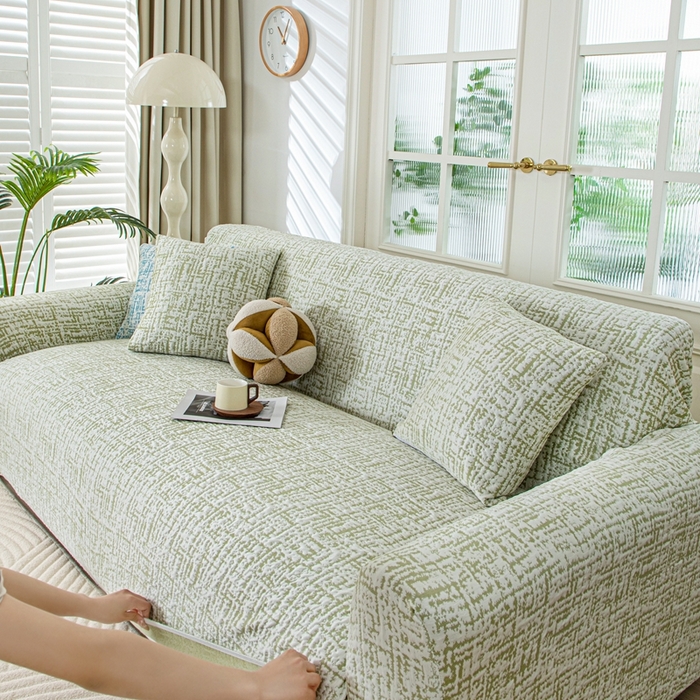 91家纺网 家纺一手货源 找家纺 沐沐家纺 2026新款夏茵沙发套 抹茶绿