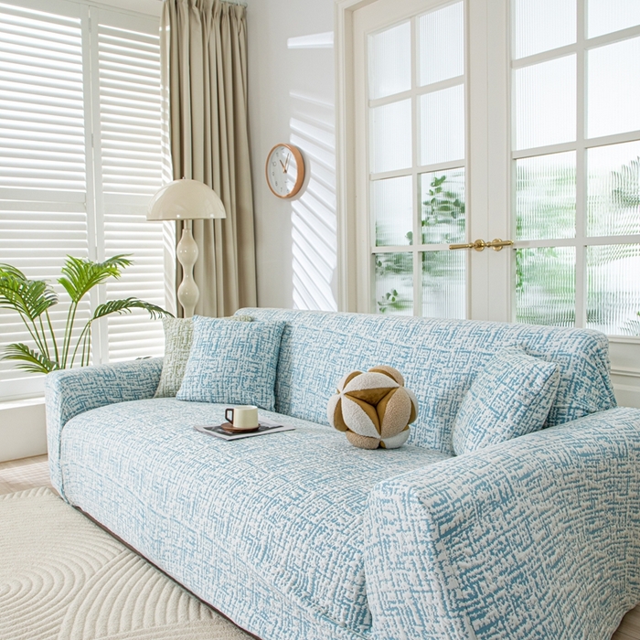 91家纺网 家纺一手货源 找家纺 沐沐家纺 2026新款夏茵沙发套 孔雀蓝