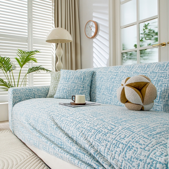 91家纺网 家纺一手货源 找家纺 沐沐家纺 2026新款夏茵沙发套 孔雀蓝