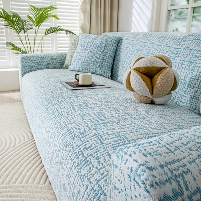 91家纺网 家纺一手货源 找家纺 沐沐家纺 2026新款夏茵沙发套 孔雀蓝