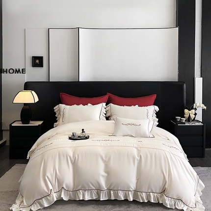 91家纺网 家纺一手货源 找家纺 （总）梵品匠心 2025新款AB版韩式天丝棉色布四件套 花仙如梦