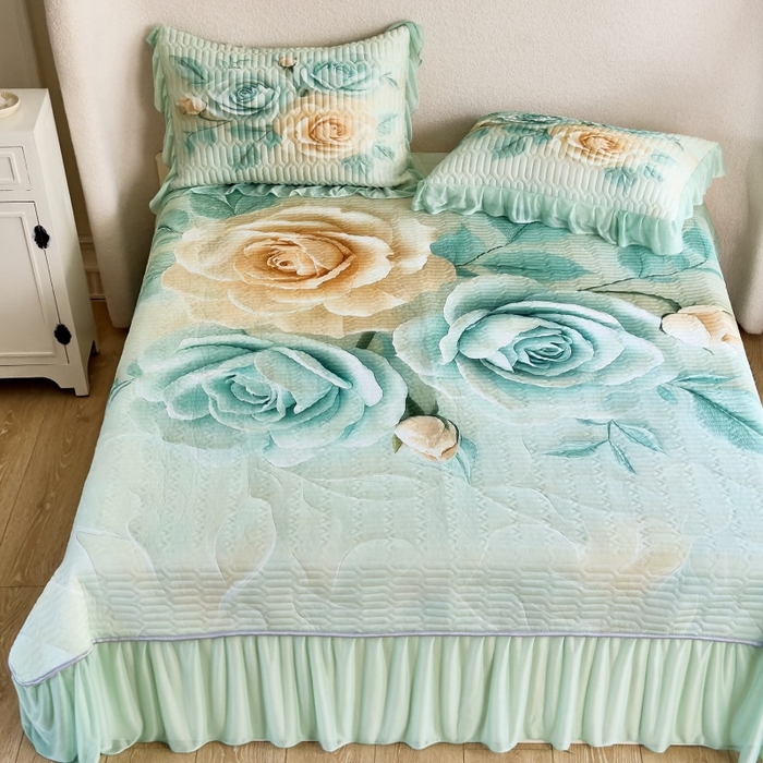 91家纺网 家纺一手货源 找家纺 （总）苹果星家纺 2025新款5D数码印花凉干丝床裙床盖凉席夏被四件套