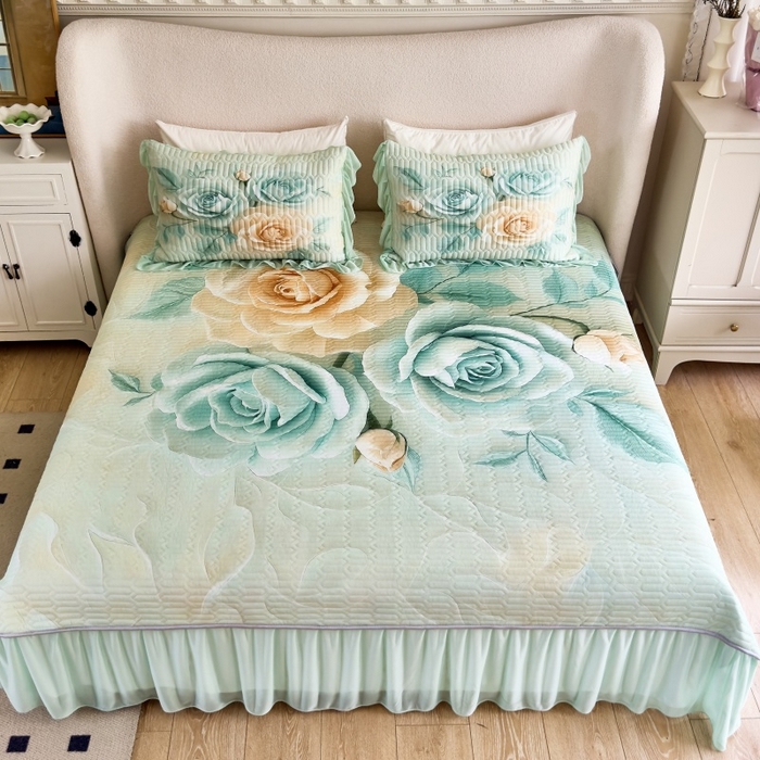 91家纺网 家纺一手货源 找家纺 （总）苹果星家纺 2025新款5D数码印花凉干丝床裙床盖凉席夏被四件套