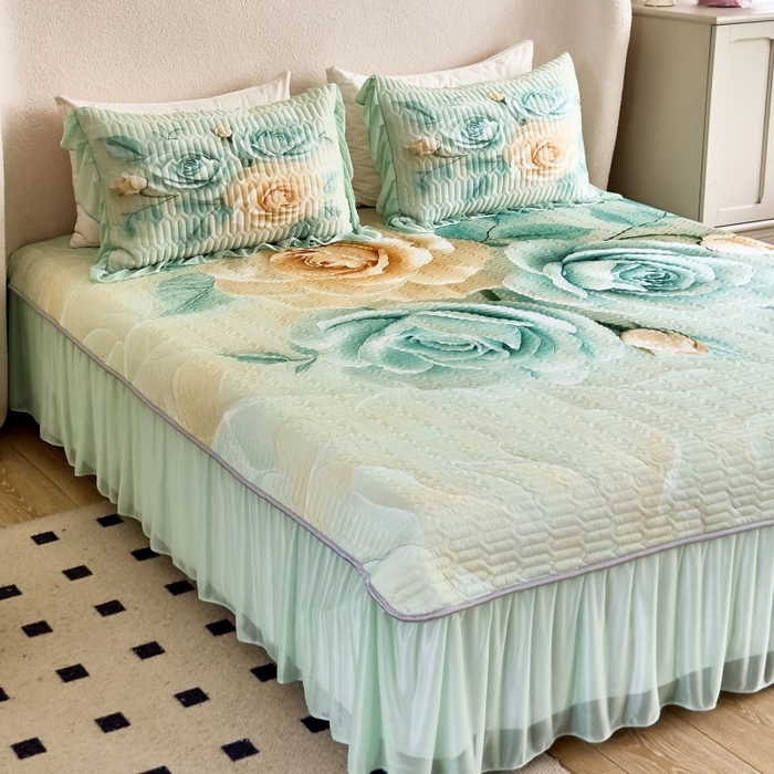 91家纺网 家纺一手货源 找家纺 （总）苹果星家纺 2025新款5D数码印花凉干丝床裙床盖凉席夏被四件套