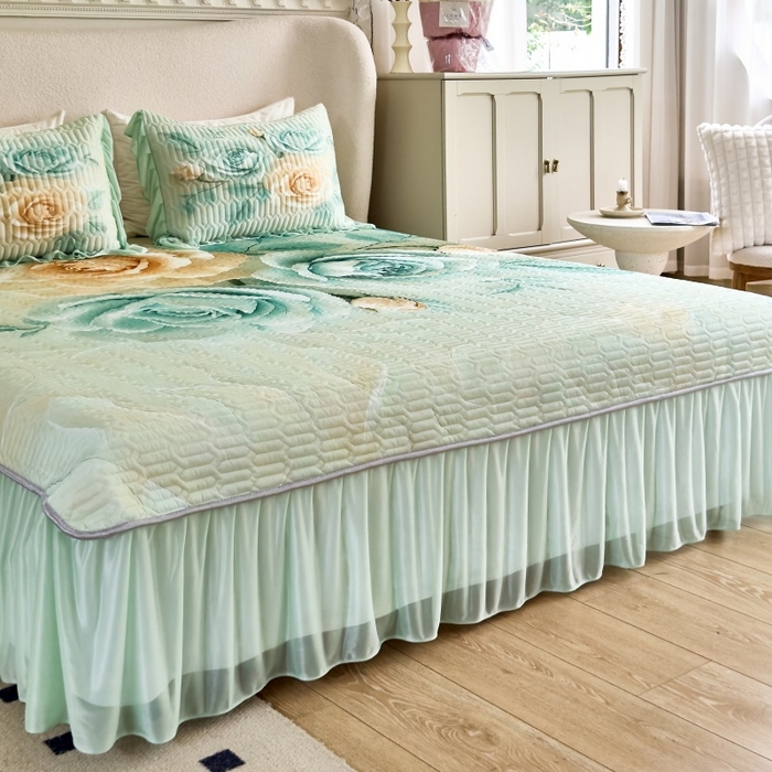 91家纺网 家纺一手货源 找家纺 （总）苹果星家纺 2025新款5D数码印花凉干丝床裙床盖凉席夏被四件套