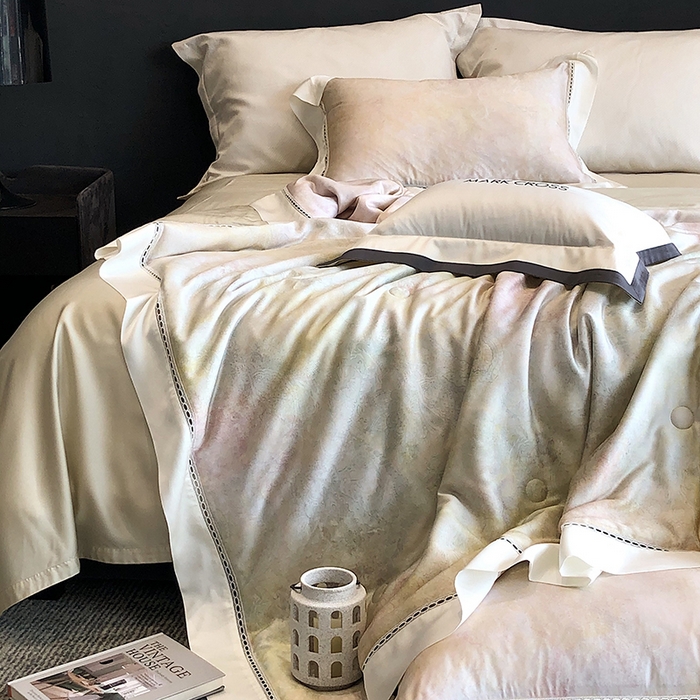 91家纺网 家纺一手货源 找家纺 佳汐蓝家纺 2025新款复古韵染花卉冰伯克超细旦夏被夏凉被空调被四件套 夏被-风华佩斯-浅翡绿