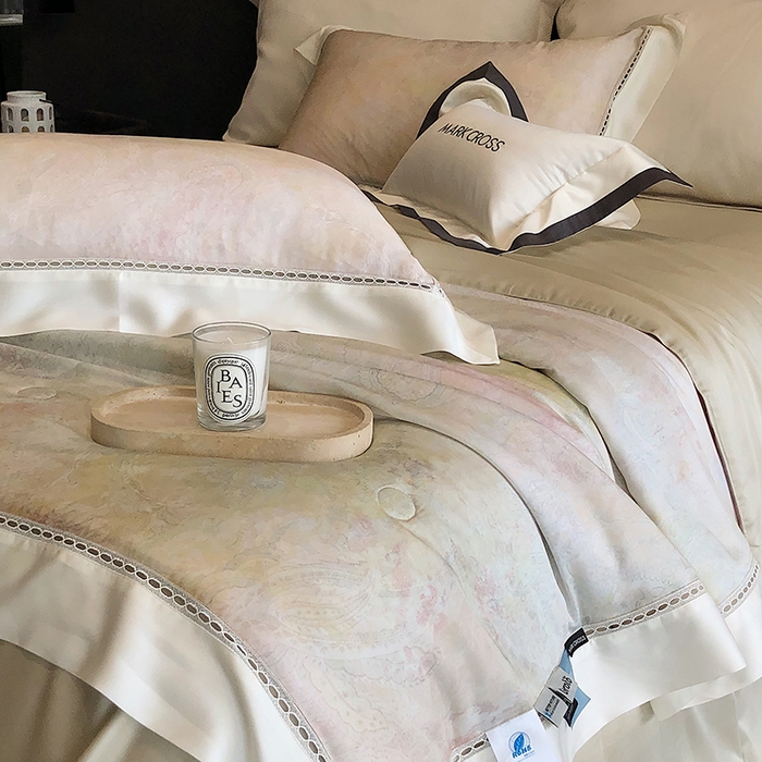 91家纺网 家纺一手货源 找家纺 佳汐蓝家纺 2025新款复古韵染花卉冰伯克超细旦夏被夏凉被空调被四件套 夏被-风华佩斯-浅翡绿