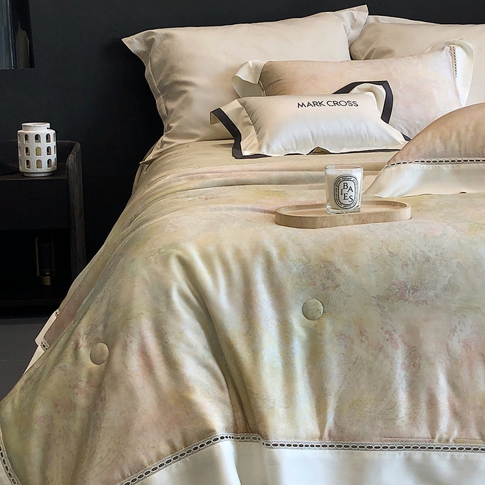 91家纺网 家纺一手货源 找家纺 佳汐蓝家纺 2025新款复古韵染花卉冰伯克超细旦夏被夏凉被空调被四件套 夏被-风华佩斯-浅翡绿