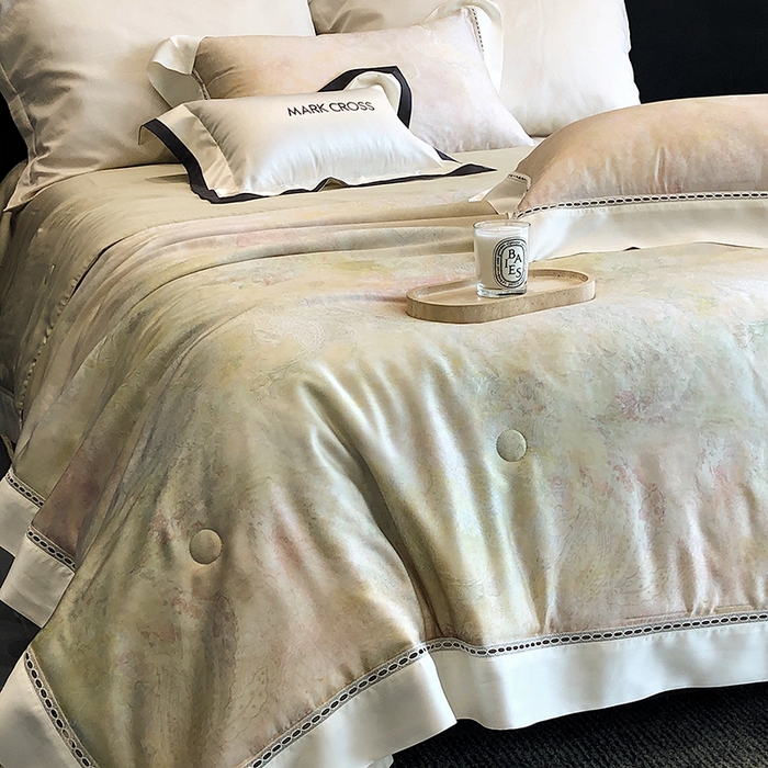 91家纺网 家纺一手货源 找家纺 佳汐蓝家纺 2025新款复古韵染花卉冰伯克超细旦夏被夏凉被空调被四件套 夏被-风华佩斯-浅翡绿