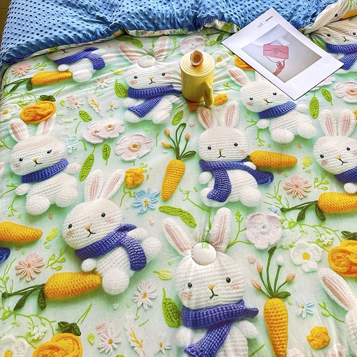 91家纺网 家纺一手货源 找家纺 南方印象 2025新款A类凉感丝冰豆豆夏凉被夏被空调被爆款5D印花夏被 兔栖绿野