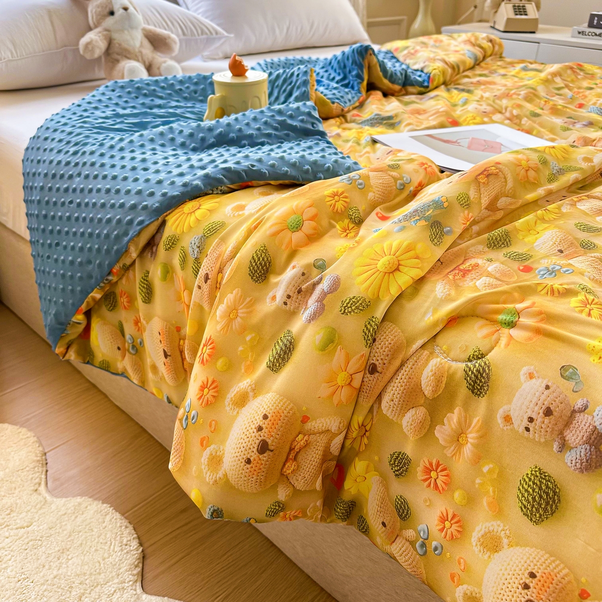 91家纺网 家纺一手货源 找家纺 南方印象 2025新款A类凉感丝冰豆豆夏凉被夏被空调被爆款5D印花夏被 蜜糖小熊花