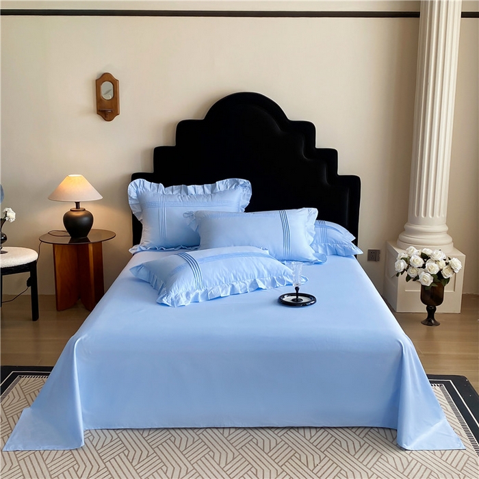 91家纺网 家纺一手货源 找家纺 花香四季家纺 2025新款A类纯棉母婴级全棉13376床单纯色单品系列 天空蓝