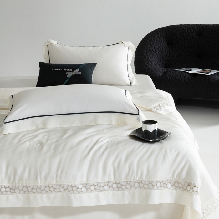 91家纺网 家纺一手货源 找家纺 （总）若未2025 新款珍珠镂空50S兰精天丝夏被四件套 花型（天丝珍珠镂空奥黛尔） 夏被四件套