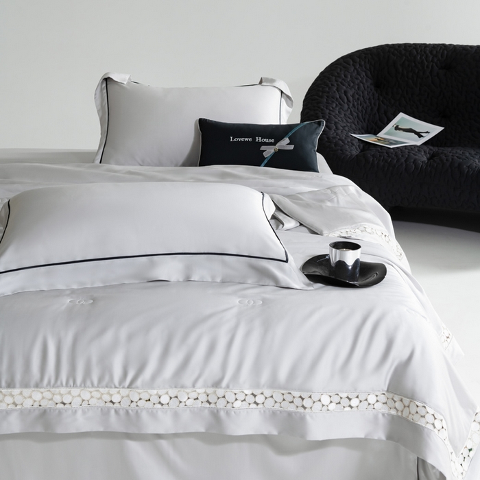 91家纺网 家纺一手货源 找家纺 （总）若未2025 新款珍珠镂空50S兰精天丝夏被四件套 花型（天丝珍珠镂空奥黛尔） 夏被四件套