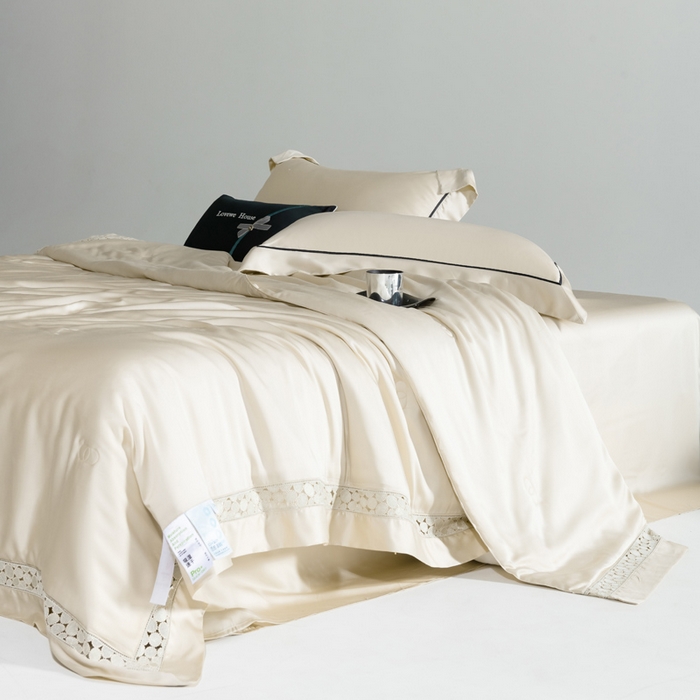 91家纺网 家纺一手货源 找家纺 （总）若未2025 新款珍珠镂空50S兰精天丝夏被四件套 花型（天丝珍珠镂空奥黛尔） 夏被四件套