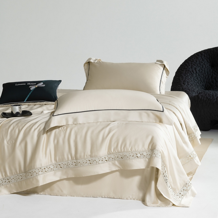 91家纺网 家纺一手货源 找家纺 （总）若未2025 新款珍珠镂空50S兰精天丝夏被四件套 花型（天丝珍珠镂空奥黛尔） 夏被四件套