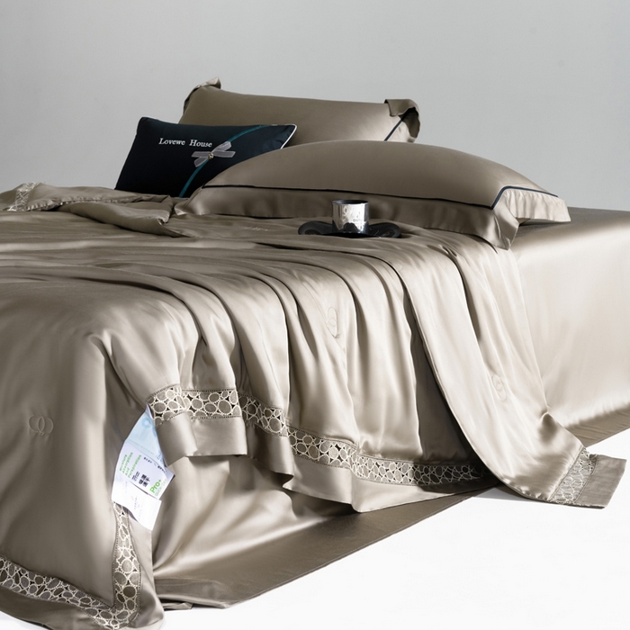 91家纺网 家纺一手货源 找家纺 若未2025 新款珍珠镂空50S兰精天丝夏被四件套 花型（天丝珍珠镂空奥黛尔） 夏被四件套 珍珠镂空奥黛尔 古铜棕