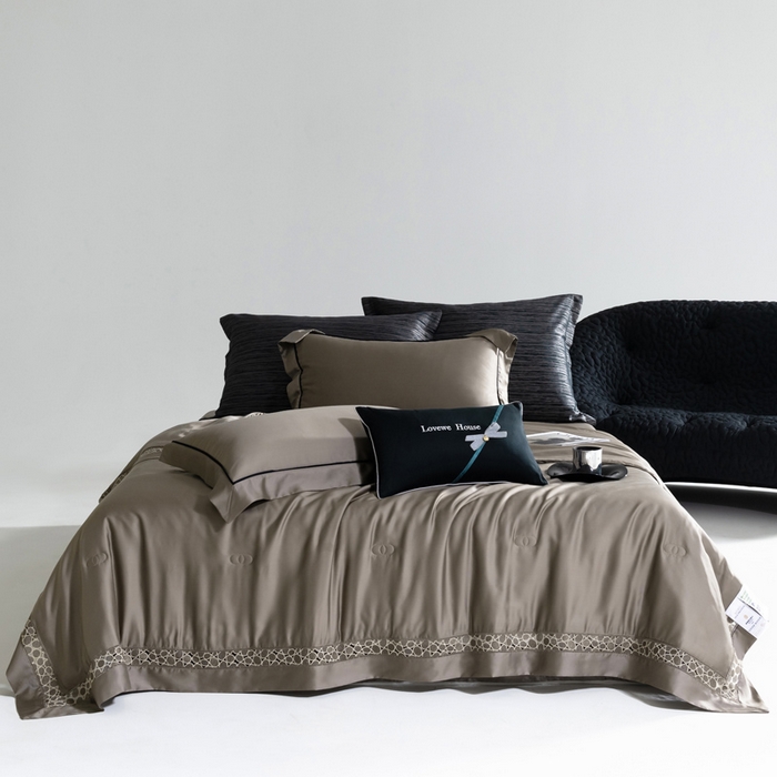 91家纺网 家纺一手货源 找家纺 若未2025 新款珍珠镂空50S兰精天丝夏被四件套 花型（天丝珍珠镂空奥黛尔） 夏被四件套 珍珠镂空奥黛尔 古铜棕